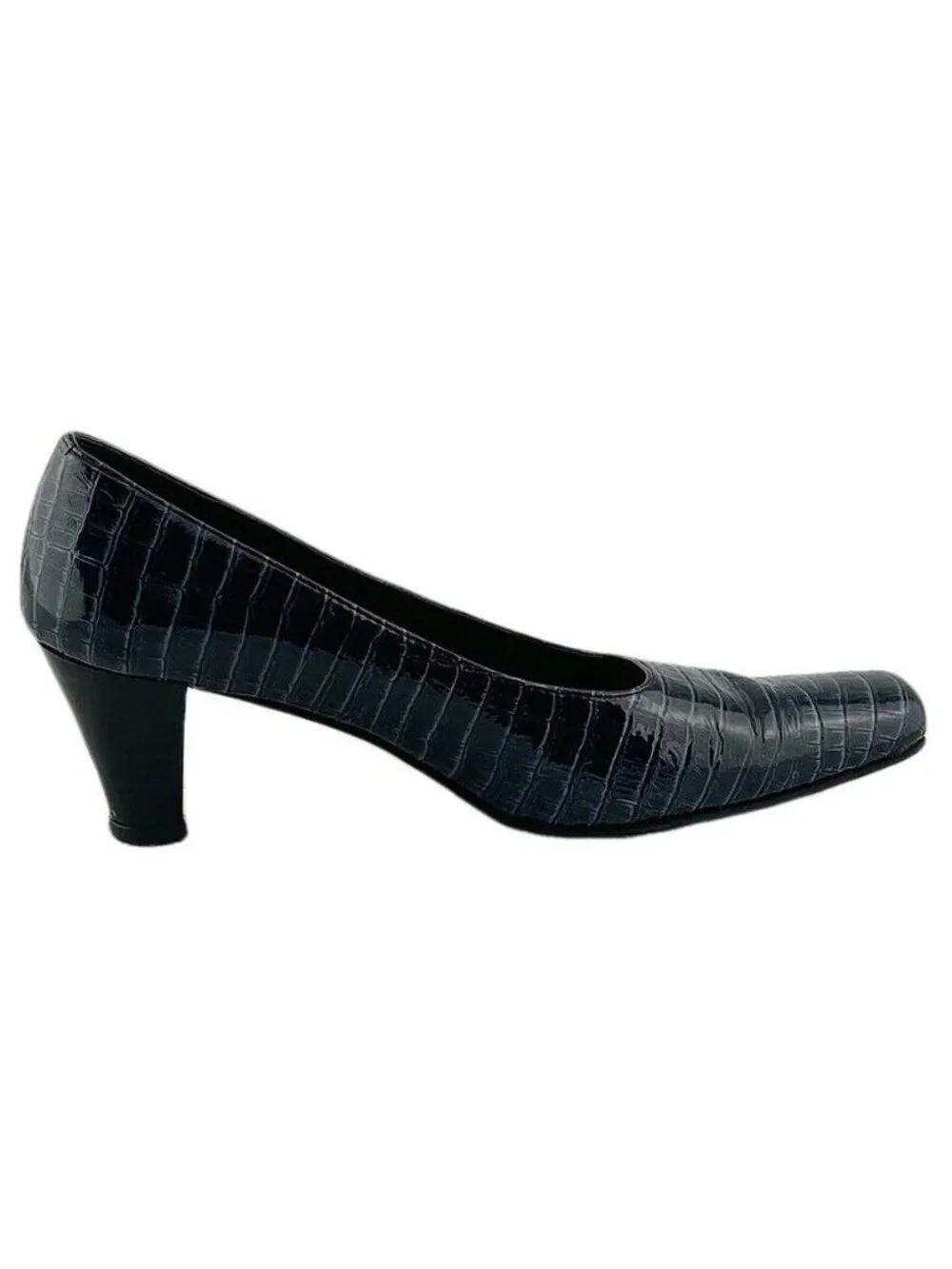Boucherel Womens Black Croc-Embossed Leather Heels Size 38